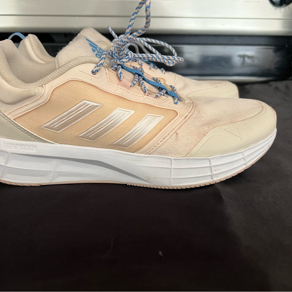 Adidas Beige Sneakers with Blue Laces
